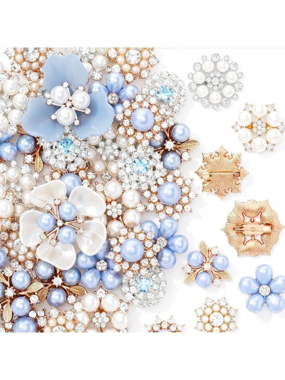 45 Pcs Pearl & Rhinestone Brooch Set - Elegant Lapel Pins for Any Occasion
